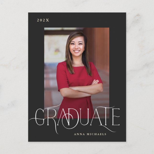 Elegant Type Photo Graduation  Announcement Postcard (Front)