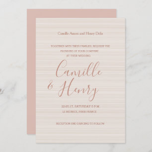 Elegant type rose gold soft stripes modern wedding invitation