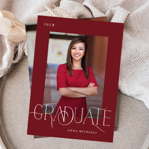 Elegant Type Two Photo Graduation Red Invitation