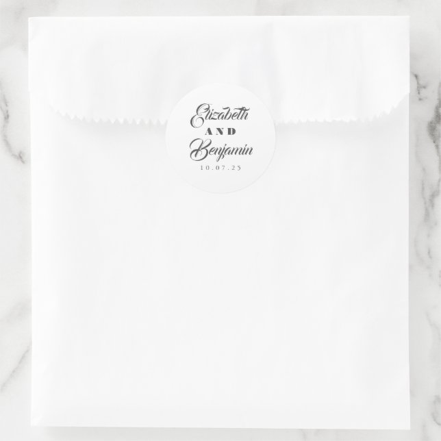 Elegant Typeface Customisable Wedding Classic Roun Round Sticker (Bag)