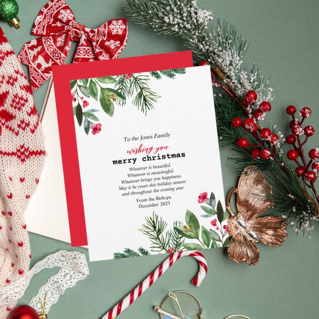 Elegant Typewriter Christmas Foliage Holly Berry Holiday Card (Creator Uploaded)