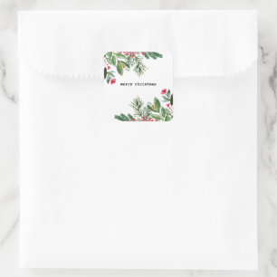 Elegant Typewriter Christmas Foliage Holly Berry Square Sticker