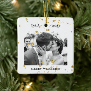 Elegant Typewriter   Merry and Married Photo Ceramic Ornament