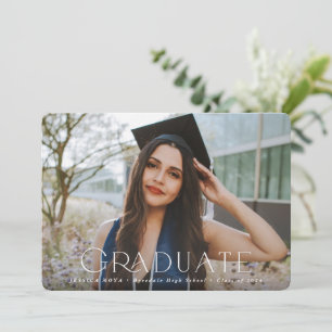 Elegant Typographic Overlay Two Photo Graduation Announcement