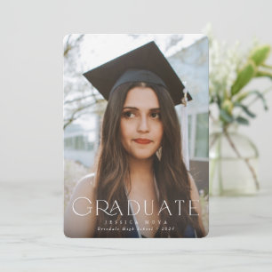 Elegant Typographic Overlay Two Photo Graduation Announcement