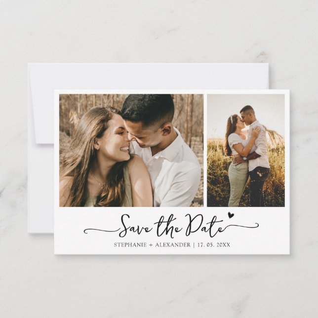 Elegant Typography 2 Photo Wedding Save The Date (Front)
