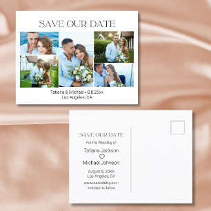 elegant typography 5 photos save the date  announcement postcard