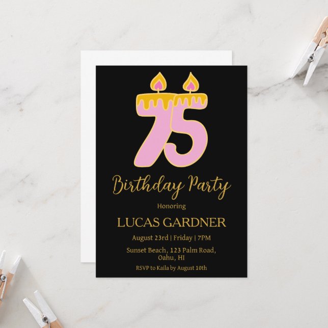 elegant typography 75th birthday invitations (Front/Back In Situ)