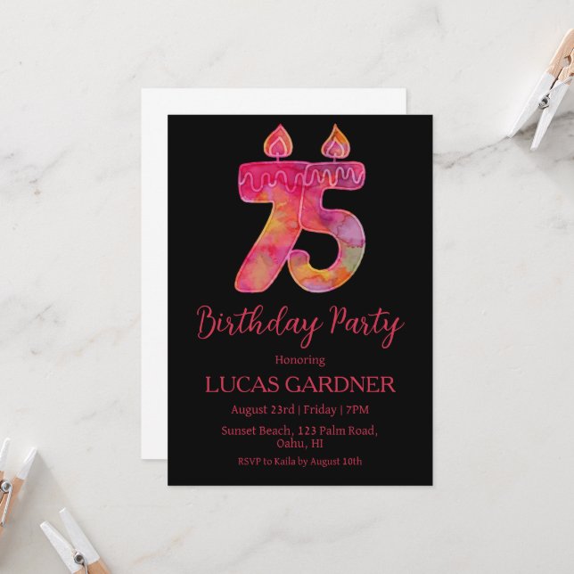 elegant typography 75th birthday invitations (Front/Back In Situ)