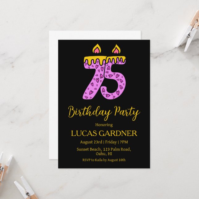 elegant typography 75th birthday invitations (Front/Back In Situ)