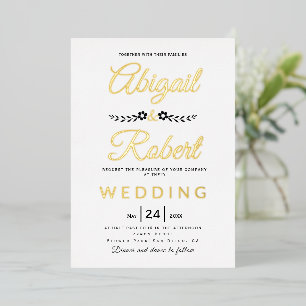Elegant typography and flowers wedding gold