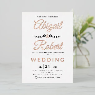 Elegant typography and flowers wedding rose gold