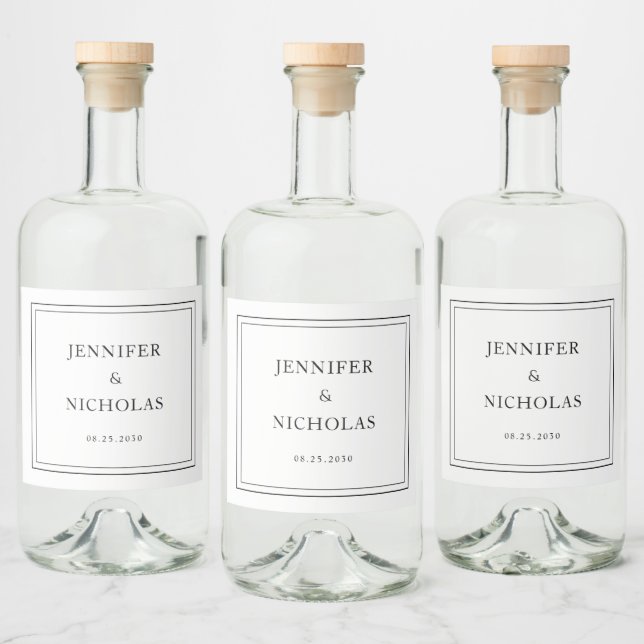 Elegant Typography Black And White Wedding Liquor Bottle Label (Bottles)