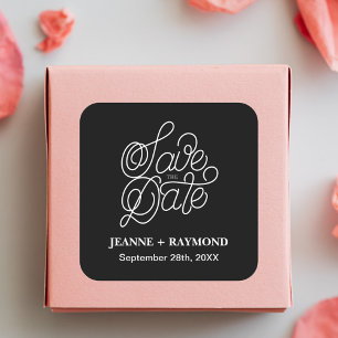 Elegant Typography Black Wedding Save the Date Square Sticker