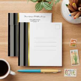 Elegant Typography Black White Gold Stripe Wedding Envelope