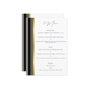 Elegant Typography Black White Gold Stripe Wedding Menu