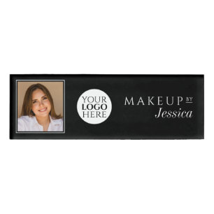 Elegant Typography Black White Photo Makeup Name Tag