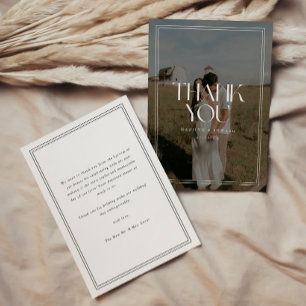 Elegant Typography Black & White Photo Wedding Thank You Card