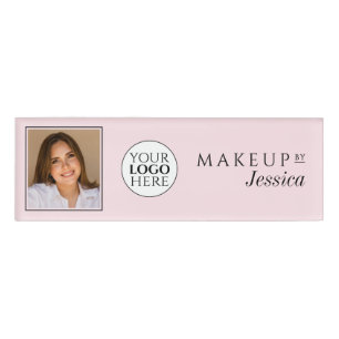 Elegant Typography Blush Pink Photo Makeup Name Tag