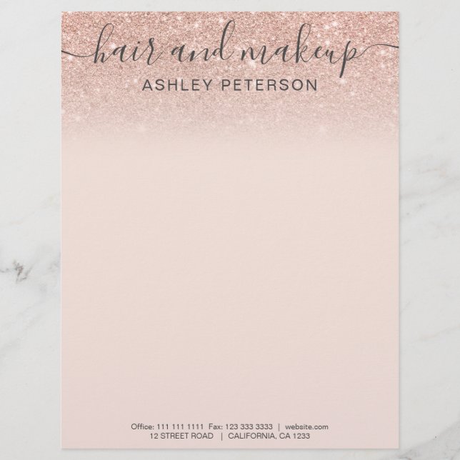 elegant typography blush rose gold glitter ombre custom letterhead (Front)