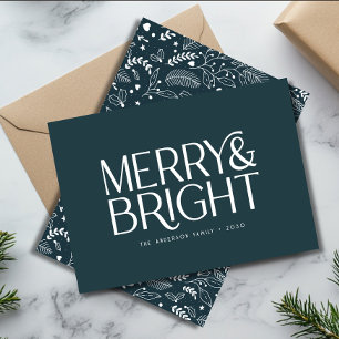 Elegant Typography Botanical Merry and Bright  Holiday Card