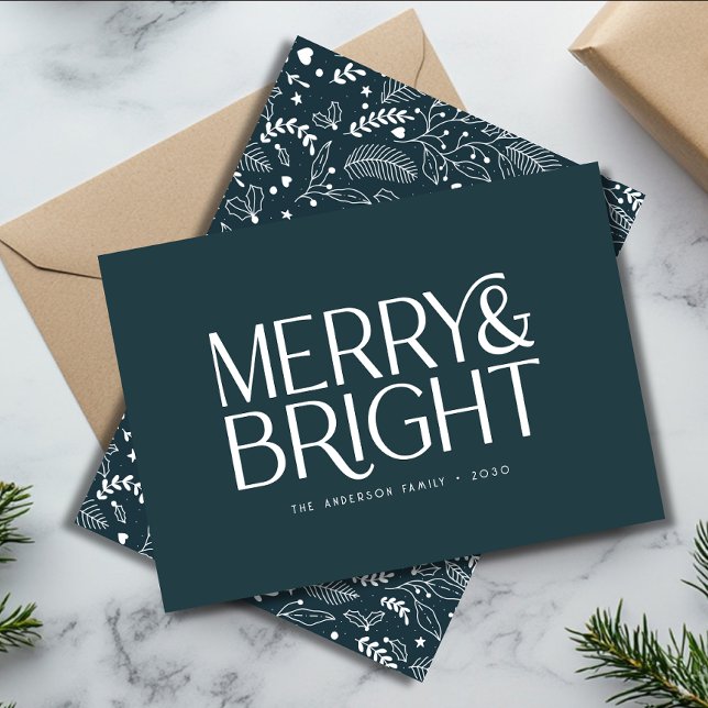 Elegant Typography Botanical Merry and Bright  Holiday Card (Creator Uploaded)