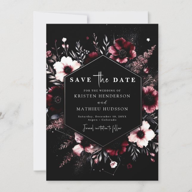 Elegant Typography Burgundy Wedding Save The Date (Front)