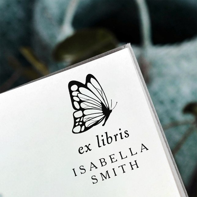Elegant Typography Butterfly Ex Libris Bookplate Self-inking Stamp (Creator Uploaded)