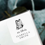 Elegant Typography Butterfly Ex Libris Bookplate Square Sticker<br><div class="desc">Elegant Typography Butterfly Ex Libris Bookplate Sticker.</div>