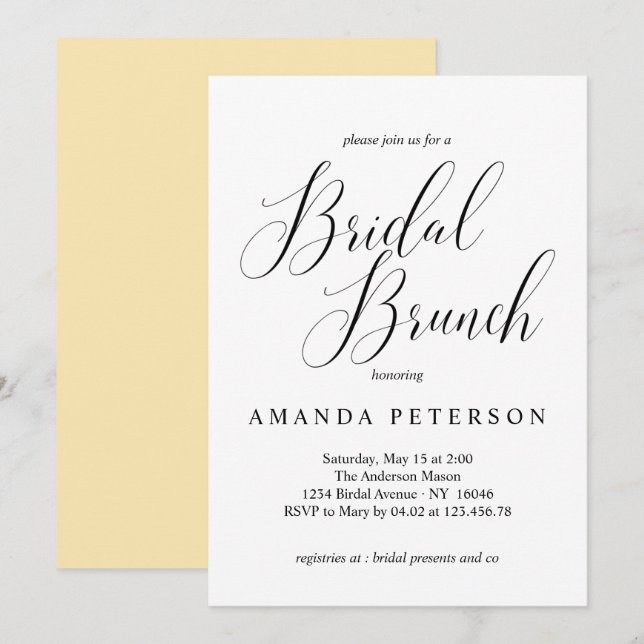 Elegant Typography Calligraphy Bridal Brunch Invitation (Front/Back)