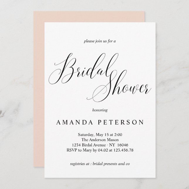 Elegant Typography Calligraphy Bridal Shower Invitation (Front/Back)