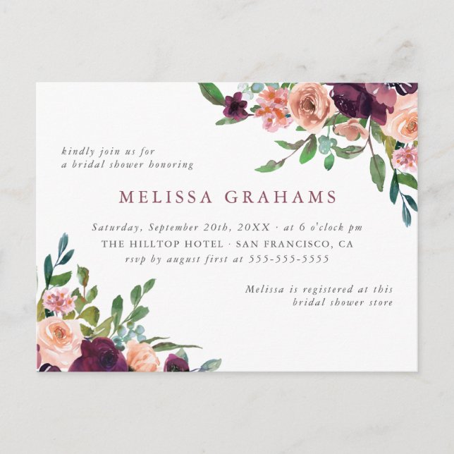 Elegant Typography Chic Floral Bridal Shower Invitation Postcard (Front)