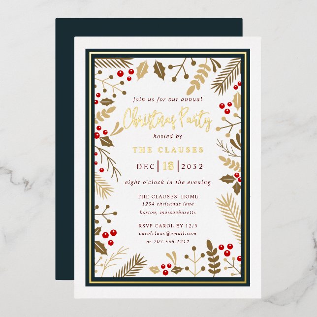 Elegant Typography Christmas Party Foil Invitation (Front/Back)
