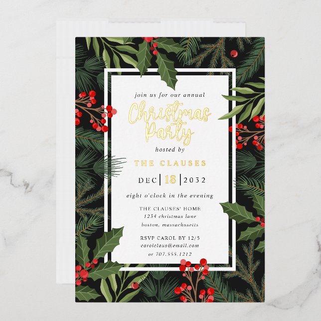 Elegant Typography Christmas Party Foil Invitation (Envelope)
