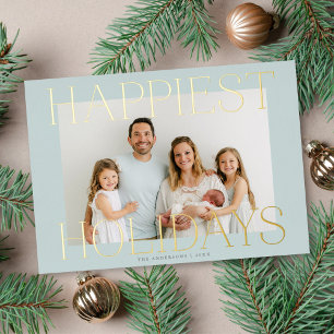 Elegant Typography Christmas Photo Aqua + Gold