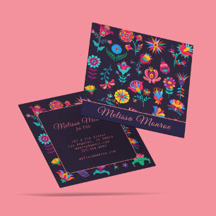 Elegant Typography Colourful Botanical Flowers Square Business Card