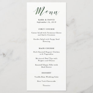 Elegant Typography   Deep Green Wedding Menu