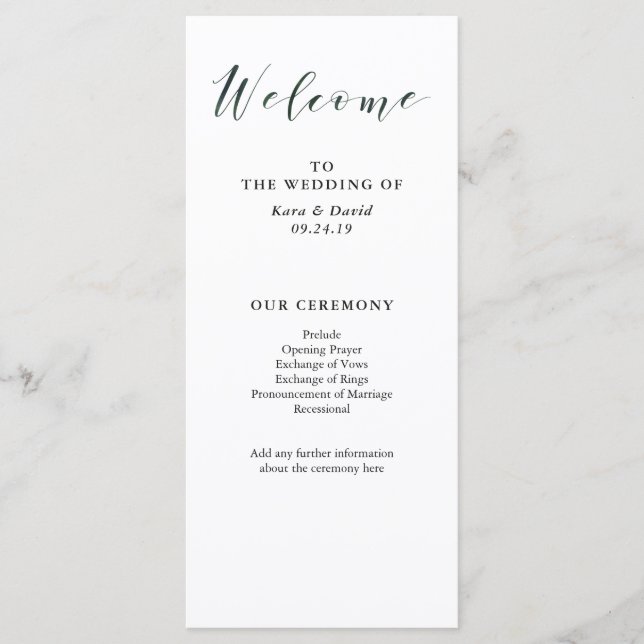 Elegant Typography | Deep Green Wedding Program Programme (Front)