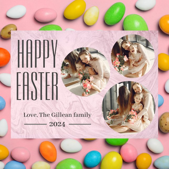 elegant Typography Easter family three photo  Holiday Card (Creator Uploaded)