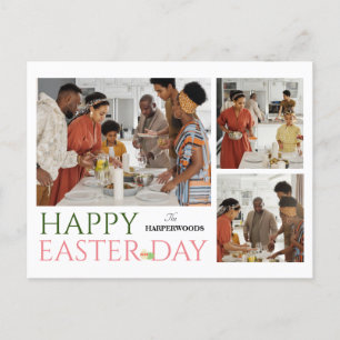 Elegant Typography Easter family three photo Holiday Postcard