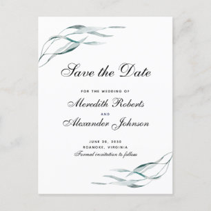 Elegant Typography Eucalyptus Leaves Save the Date Announcement Postcard