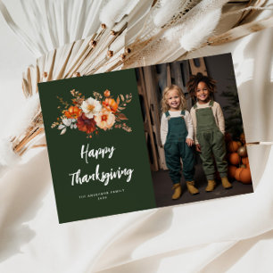 elegant typography floral happy thanksgiving photo holiday card