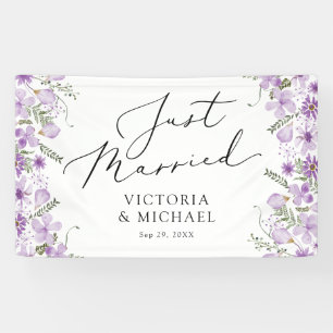 Elegant Typography Floral Just Married Banner