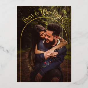 Elegant Typography Gold Arch Photo Save the Date
