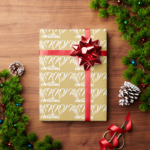 Elegant typography gold white Merry Christmas  Wrapping Paper