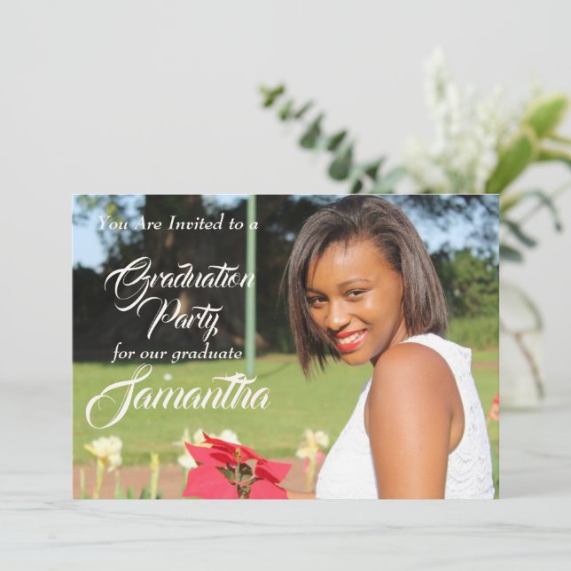 Elegant Typography Graduation Photo Party Invitation (Standing Front)