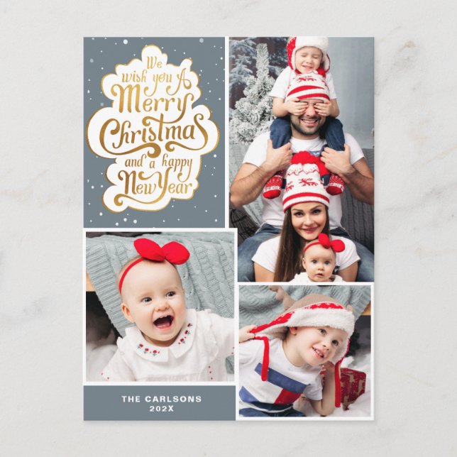 Elegant typography grey christmas holiday Postcard (Front)