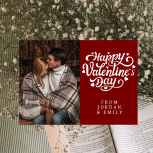 Elegant Typography Happy Valentine's Day 1 Photo Holiday Card