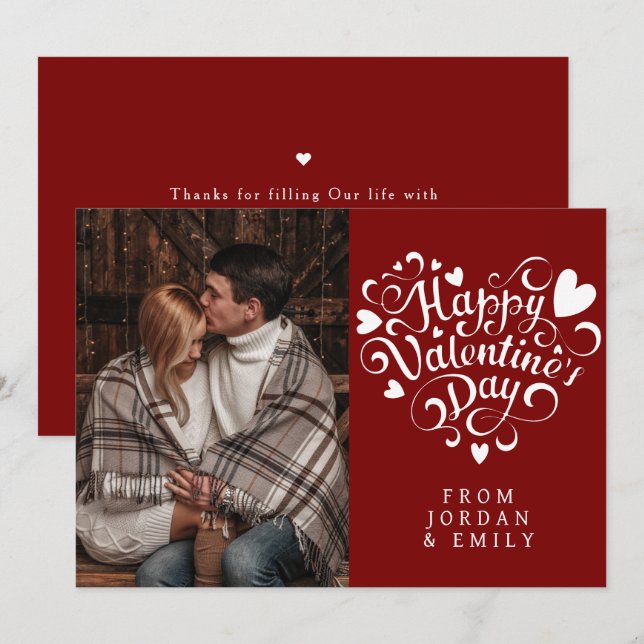 Elegant Typography Happy Valentine's Day 1 Photo Holiday Card (Front/Back)