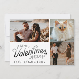 Elegant Typography Happy Valentine's Day 3 Photo Holiday Card